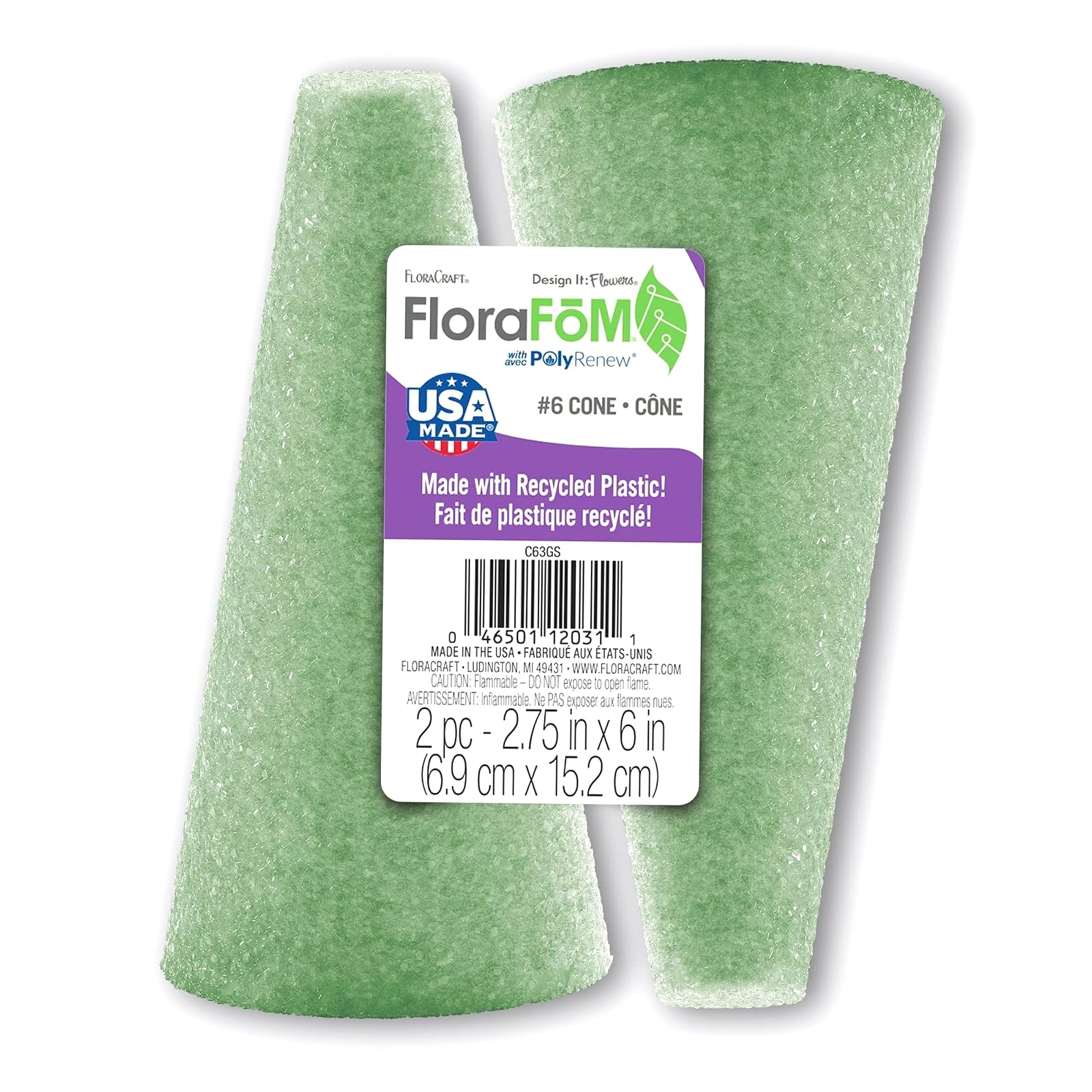 Floracraft Styrofoam Cones 6"X3" 2/Pkg-Green