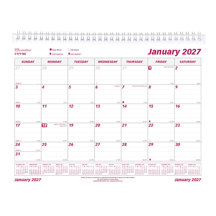 Rediform Calendar, Burgundy/White