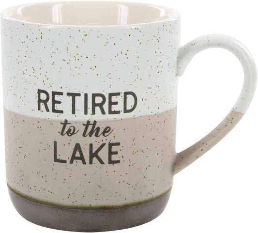 Pavilion Gift Company Large 15 Oz Stoneware Coffee Cup Mug Retired To The Lake, 15oz, Grey