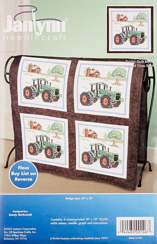 Design Works Crafts Janlynn Stamped Cross Stitch Quilt, Block Tractor