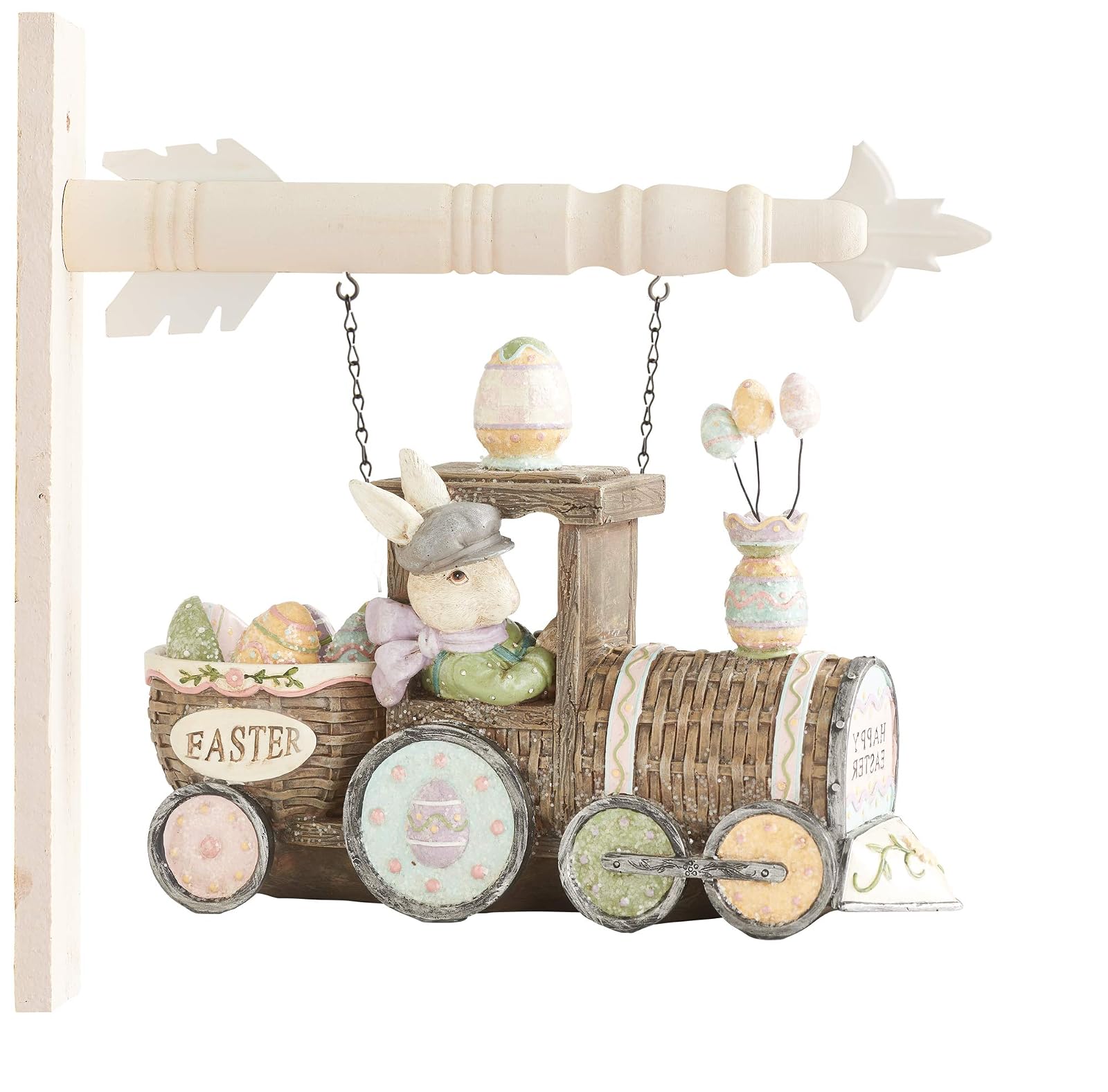 K&K Interiors 20365A-AR 11 Inch Happy Easter Glittered Bunny Train Arrow Replacement, White