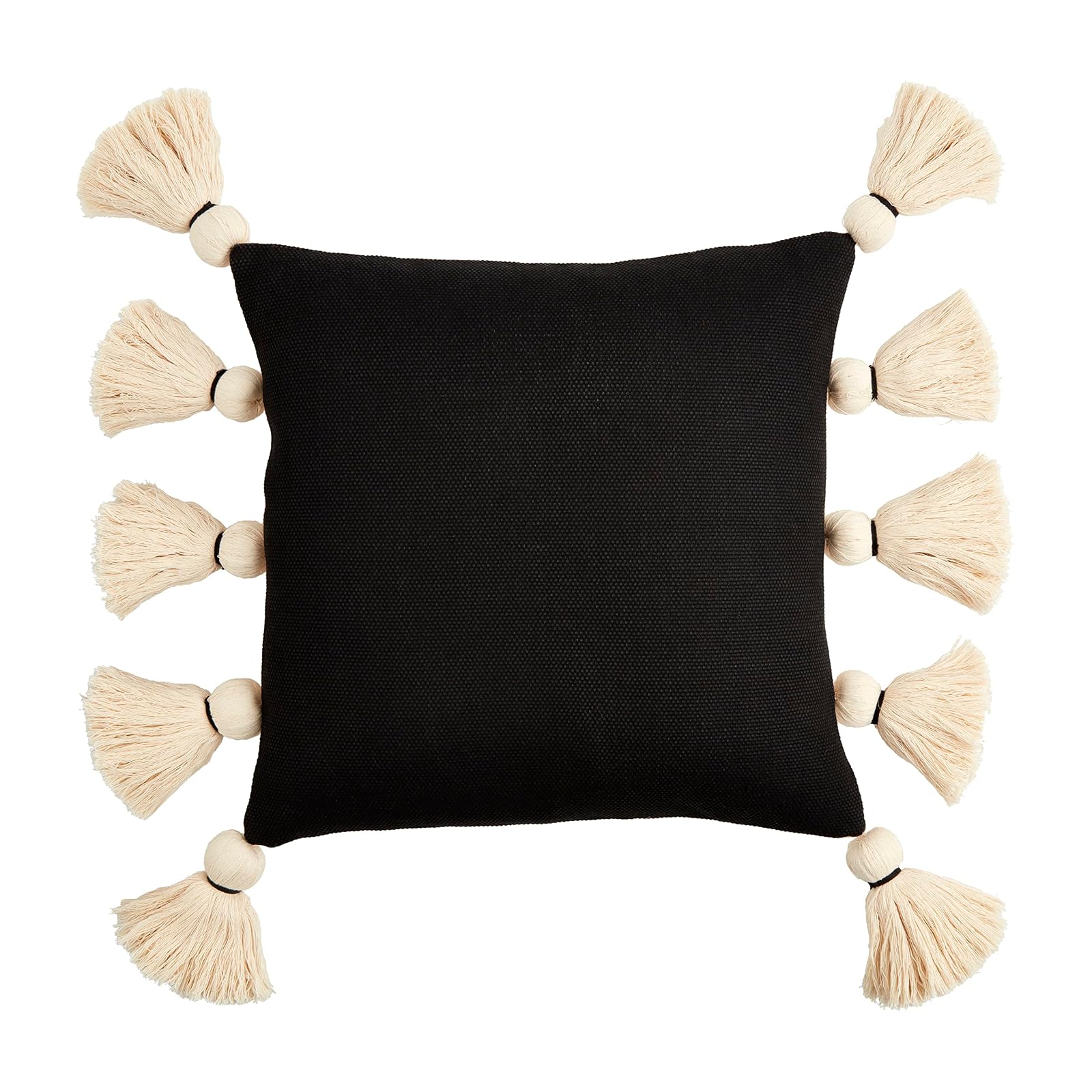 Mud Pie Square Black Tassel Pillow, 18" x 18"