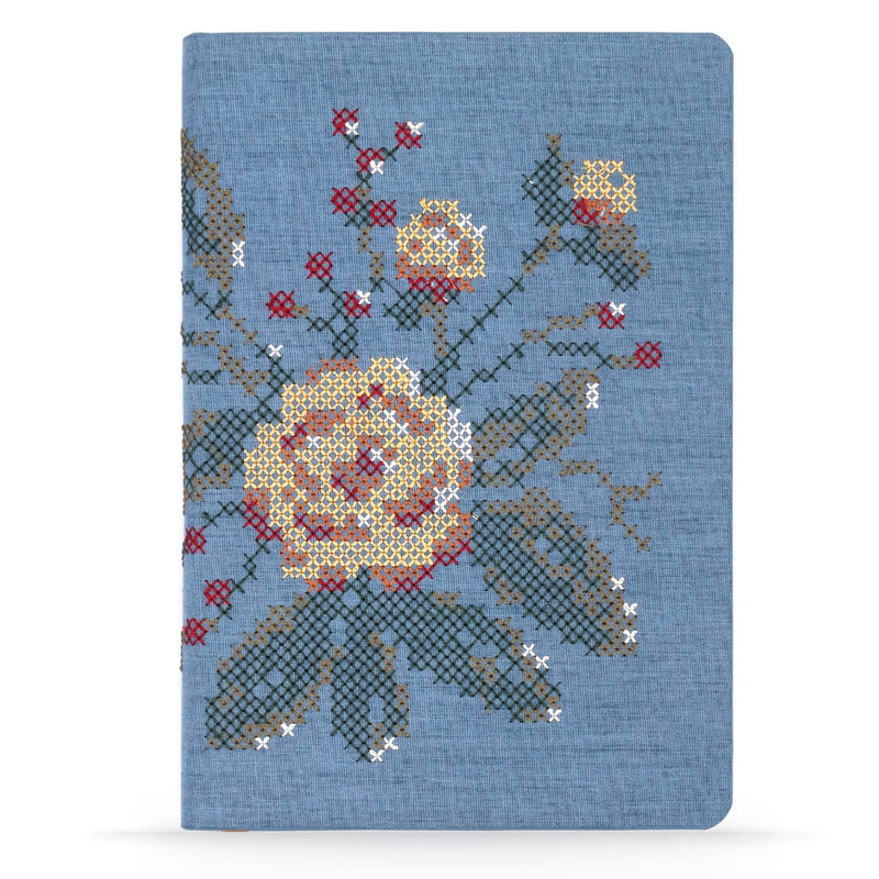 DENIK - Cross Stitch Flowers - 8.25&quot; x 5.75&quot; Aesthetic Vegan Leather Embroidered Journal - 144 Lined Pages - Durable Binding and Design - Water-Resistent Soft Touch Cover