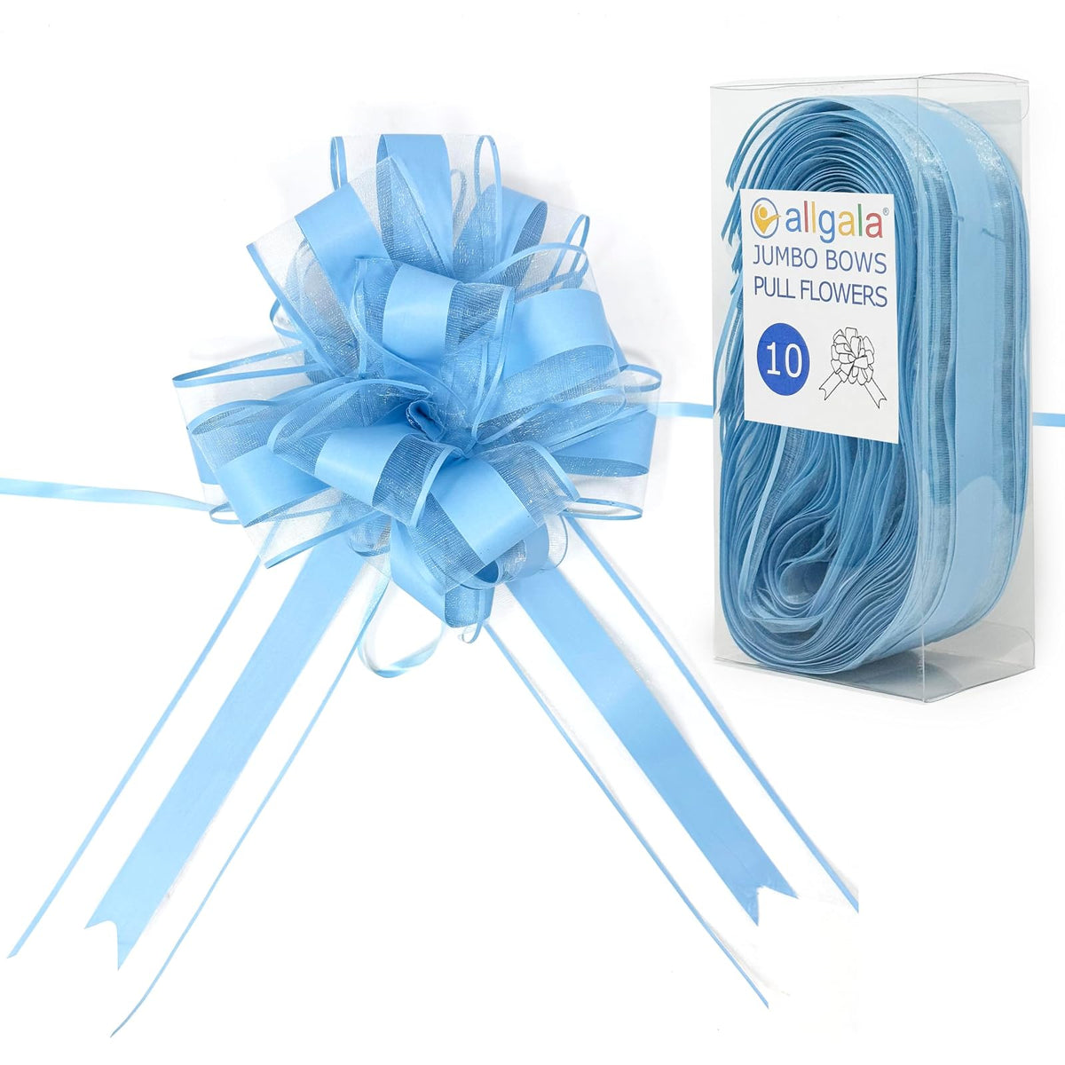 allgala Decorative Ribbon Trim, 8 Inch Jumbo (Pack of 10), Light Blue