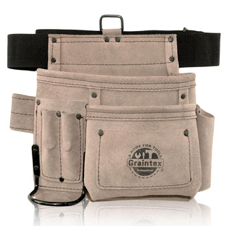 Graintex SS2179 5 Pocket Nail & Tool Pouch Beige Color Suede Leather with 2‚Äù Webbing Belt for Constructors, Electricians, Plumbers, Handymen