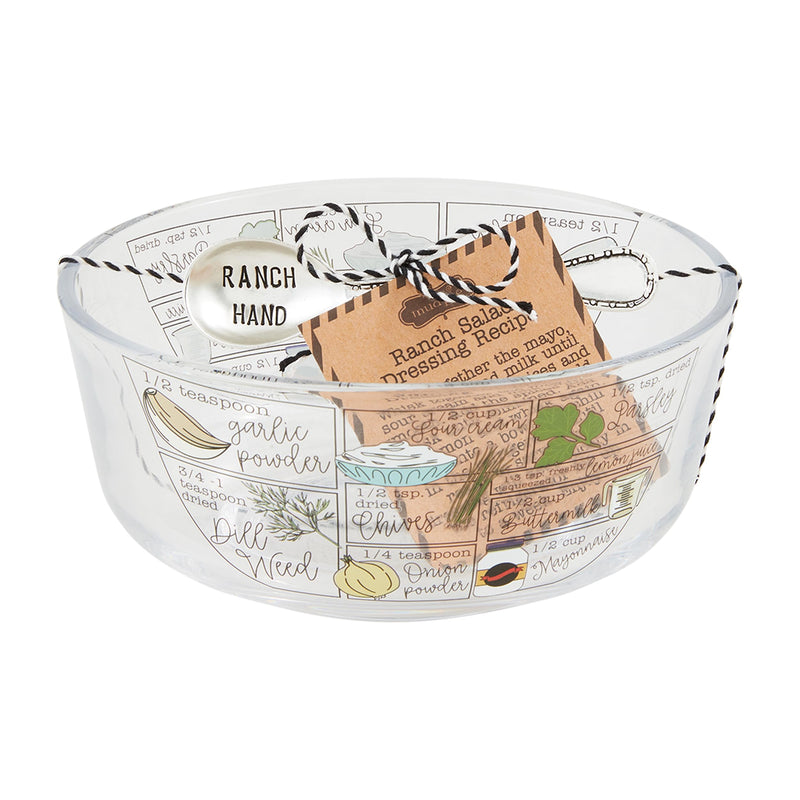 Mud Pie Ranch Dressing Glass Tidbit, bowl 3" x 5 3/4" | spoon 4", CLEAR