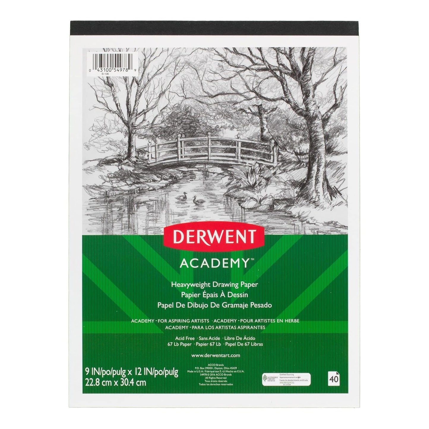 ACCO (School) Derwent Academy Drawing Paper Pad, 40 Sheets, 9" x 12", Heavyweight (54978)