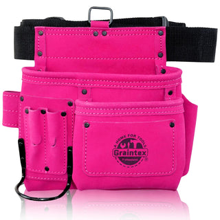 GRAINTEX SS2081 5 Pocket Nail & Tool Pouch Pink Color Suede Leather with 2‚Äù Webbing Belt for Constructors, Electricians, Plumbers, Handymen