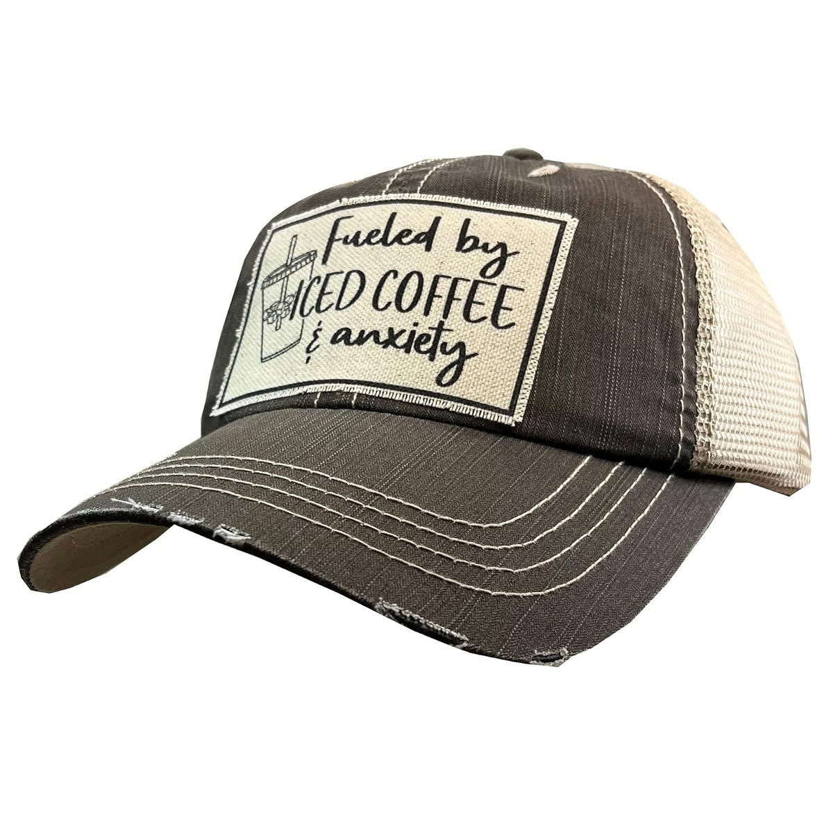 VINTAGE LIFE Hat, Fueled By Iced Coffee and Anxiety, Trucker Hat