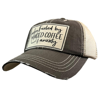 VINTAGE LIFE Hat, Fueled By Iced Coffee and Anxiety, Trucker Hat