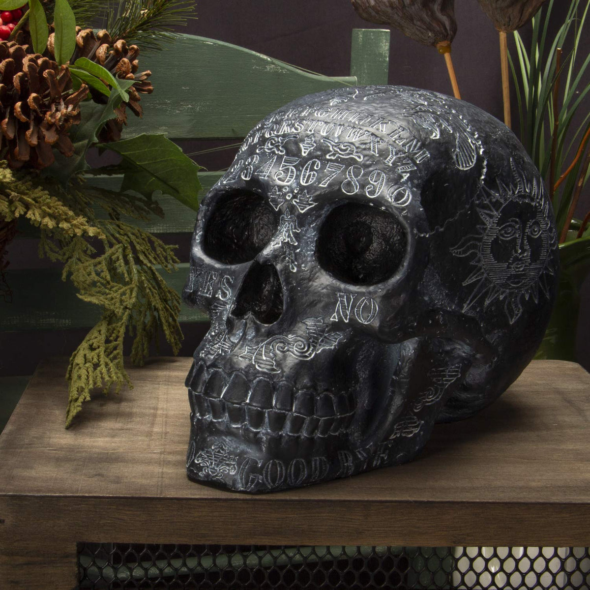 Pacific Trading SUMMIT COLLECTION Black Ouija Skull Spirit Paranormal Black Magic Halloween Decorative Sculpture Collectible 8 inch L