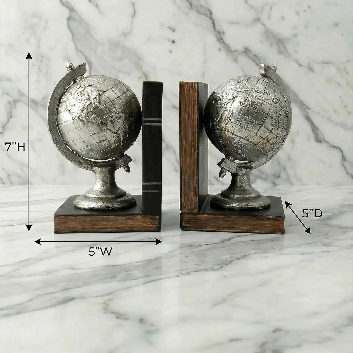 Comfy Hour Farmhouse Home Decor Collection 5" Length 7" Height Set 2 Tellurion Bookends Art Bookend, 1 Pair, Antique Style, Solid Heavy Weight, Silvery, Polyresin