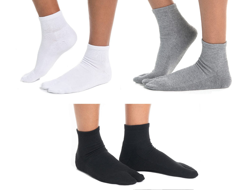 3 Pairs Thicker V-Toe Big Toe Flip-Flop Tabi Comfortable Warmer Socks For All Shoes, Flip Flops Sandals Boots (Black, White, Grey, Men:10-13 Women:11+)