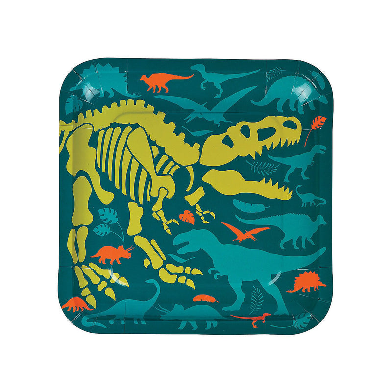 Fun Express - Dino Dig Sq Dinner Plates for Birthday - Party Supplies - Print Tableware - Print Plates & Bowls - Birthday - 8 Pieces