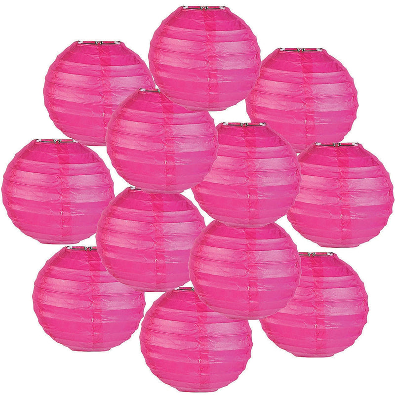 Fun Express - 4.5" Hot Pink Paper Lanterns for Party - Party Decor - Hanging Decor - Lanterns - Party - 12 Pieces