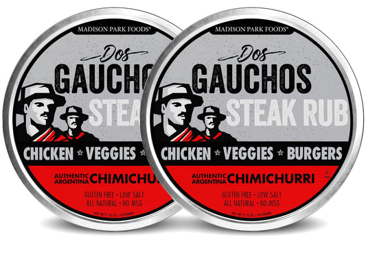 Dos Gauchos Argentina Steak Rub - Premium Chimichurri Beef Chicken Keto Meat Seasoning Grilling Spices - All Natural, Gluten Free, Low Salt, No MSG, Madison Park Foods, 2.75 Ounce Gourmet Tin (2 Pack)