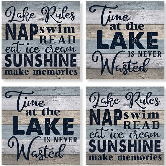 Carson SS74383 Lake Rules Square House Coaster Set of 4, 4-inch Diameter, Multicolor