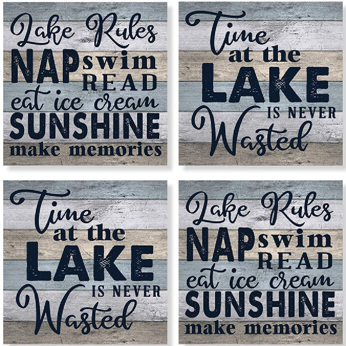 Carson SS74383 Lake Rules Square House Coaster Set of 4, 4-inch Diameter, Multicolor