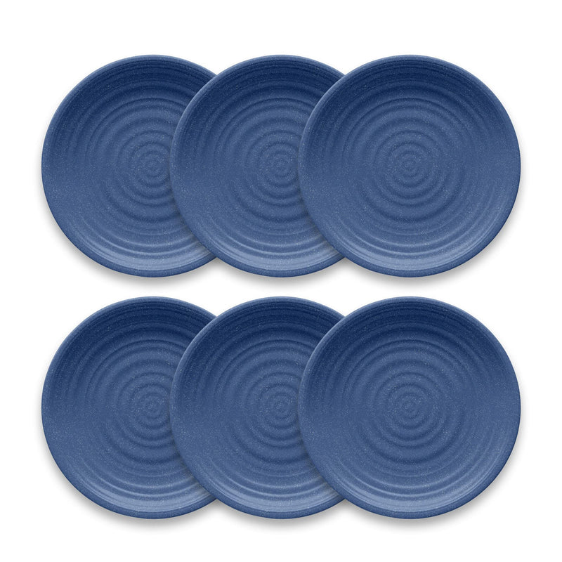 TarHong Planta Artisan Solid Dinner Plate, 10.5", Planta (Majority Plant Based with Melamine Binder), Shatterproof, Indoor/Outdoor Entertaining, Set of 6, Blue Matte
