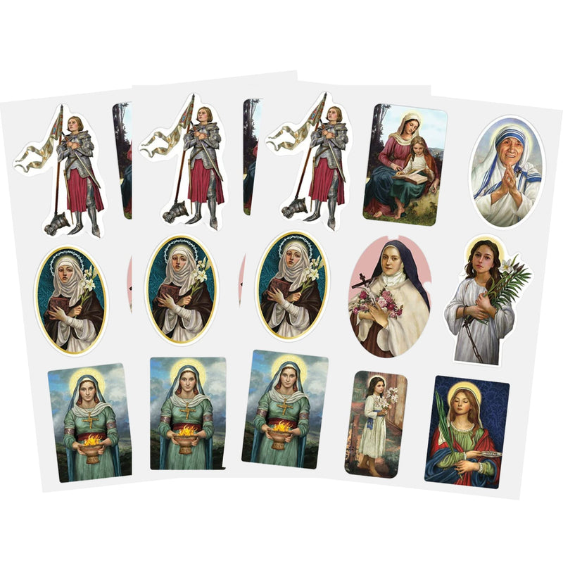 Christian Brands Assorted Catholic Decal Sticker Sheet Pack,Female Patron Saints,Novelty Religious Inspirational Stickers for Sunday Schools,Scrapbooking, Journaling,and More, 3 Sheets Included Multi