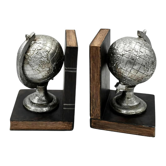Comfy Hour Farmhouse Home Decor Collection 5" Length 7" Height Set 2 Tellurion Bookends Art Bookend, 1 Pair, Antique Style, Solid Heavy Weight, Silvery, Polyresin