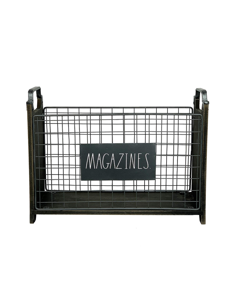 Rae Dunn Magazine Holder - Space Saving Organizer Rack for Books, Files, Folders - Standing Decorative Chic Metal and Wood Storage Container for Home and Office