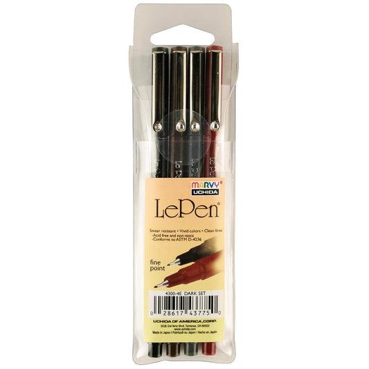 Uchida of America 4300-4E 4-Piece Le Pen Drawing Pen Set, 0.3 Point Size
