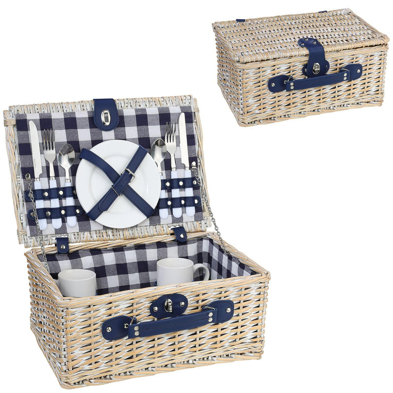 Cilio Arolo Outdoor Picnic Basket, Vintage White with Navy/White Lining, Basket for 2 People