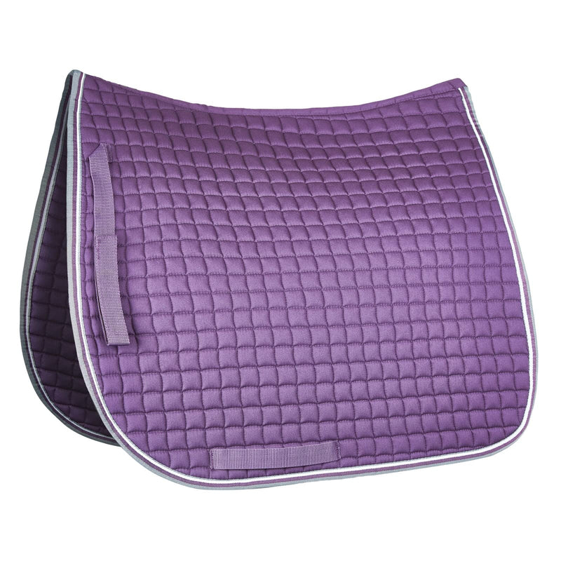 HORZE Adepto Quilted Quick-Dry Dressage Saddle Pad for Horses with Two-Tone Trim - Blackcurrant Purple - Pony