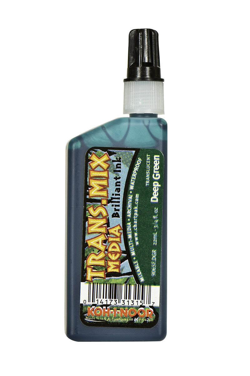 Koh-I-Noor Translucent Mix Media Pigment-Based Drawing Ink, 0.75 Oz. Bottle, Dark Green (9065F.DGR)