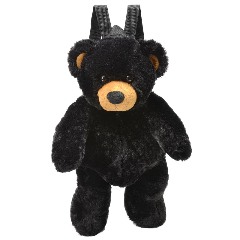 Soft Plush Black Bear Backpack with Adjustable Straps Zippered Pocket Cute Fluffy Wild Animal 20&quot;