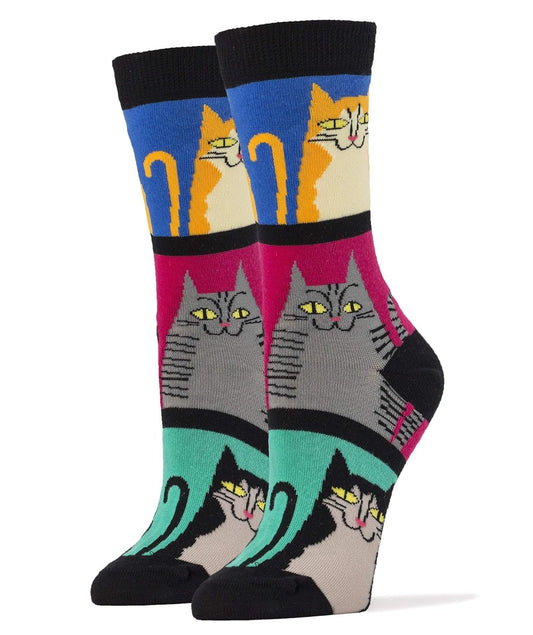 Oooh Yeah Socks Womens Cotton Crew Socks (Mod Meow)