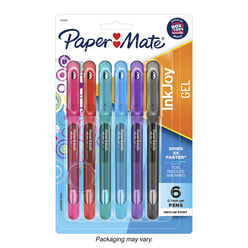 Paper Mate InkJoy Gel Pens Medium Point (0.7mm) Capped, 6 Count, Assorted Colors (2022988)