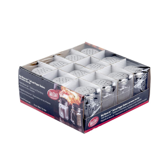 Tablecraft Mini Mason Salt & Pepper Shaker with Stainless Steel Top, 12 per Pack, 1.5 oz