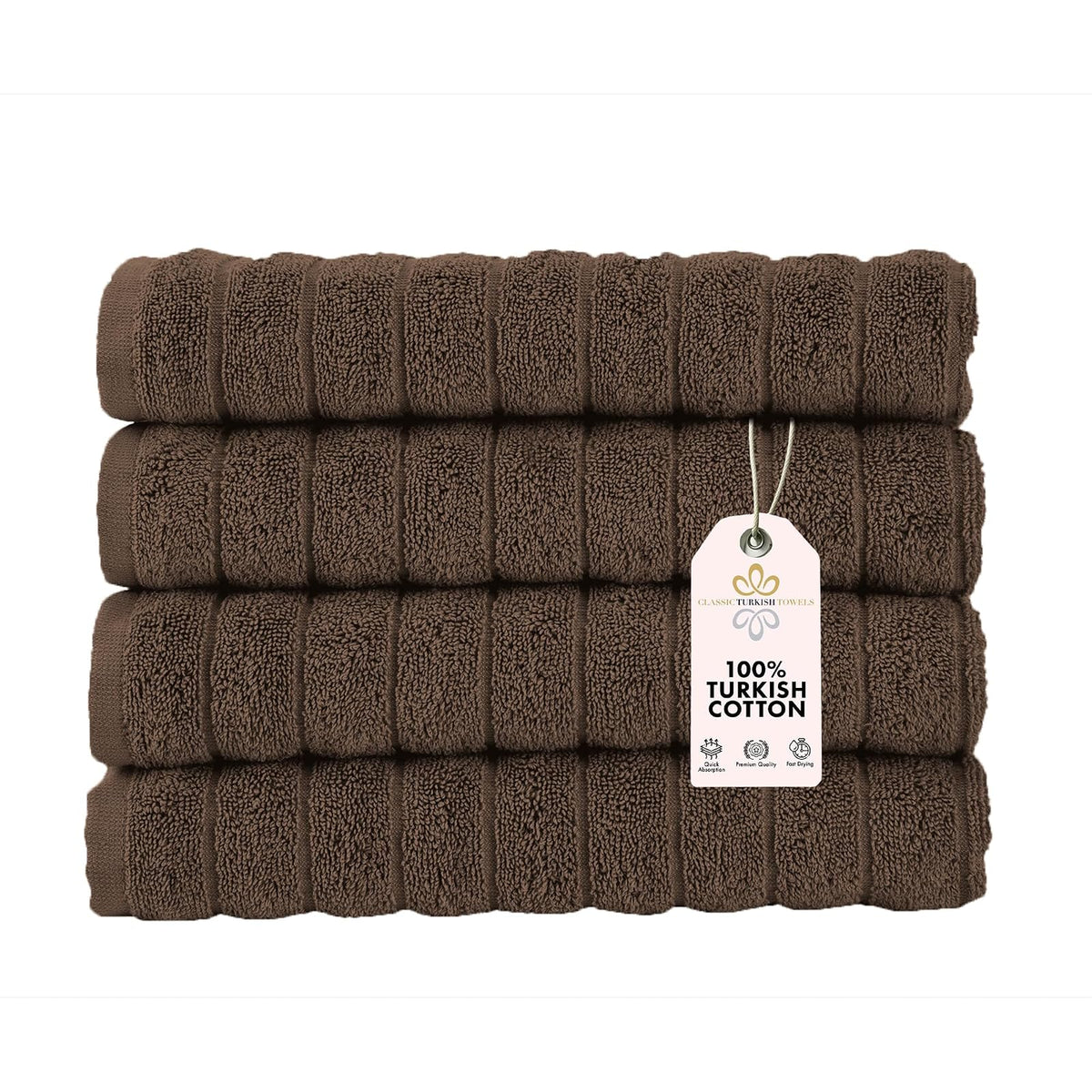 Classic Turkish Towels Towel, 4-Piece Hand Towel Set, Chocolate