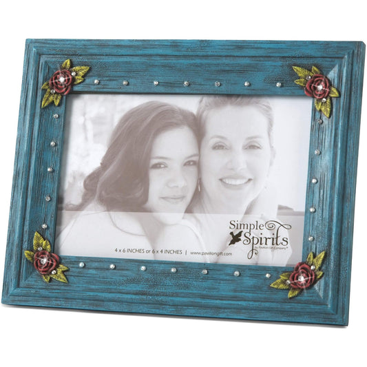 Pavilion Gift Company Picture Frame, Blue Floral, Rustic