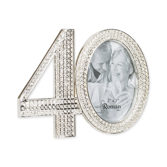 Roman Giftware Inc., Caroline Collection, Wedding & Anniversary, 3.25" H 40TH Rhinestone Frame,Religious, Inspirational, Durable (4x1x3)