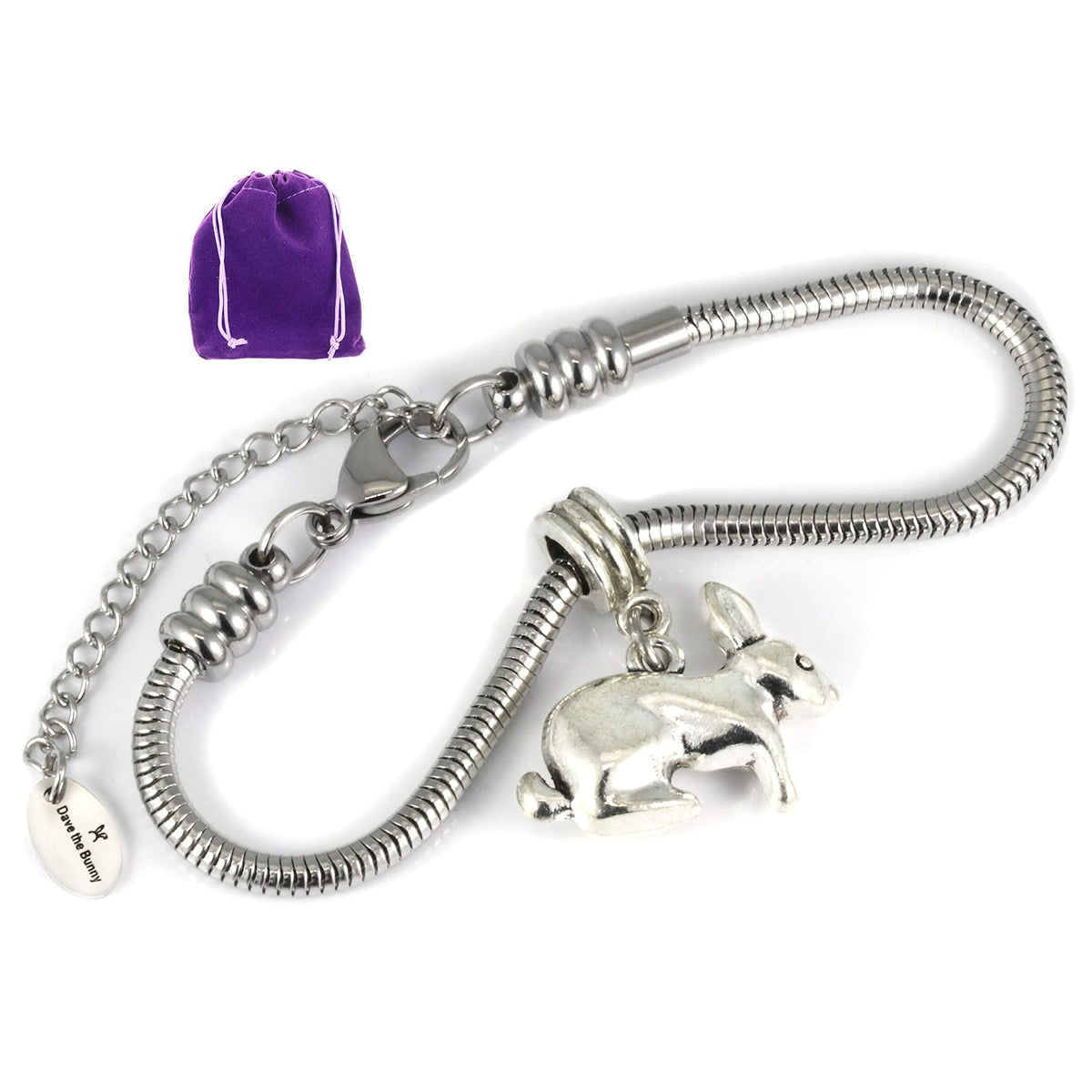 Dave The Bunny Bracelet, 10 inch, Silver
