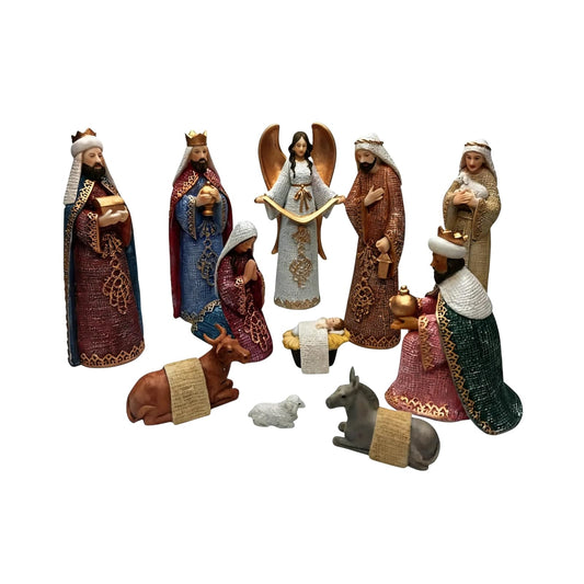 Comfy Hour Faith and Hope Collection Baby Jesus, Holy Family with Angel, Christmas Nativity Scene Figurine, Set of 11 Pieces, Polyresin