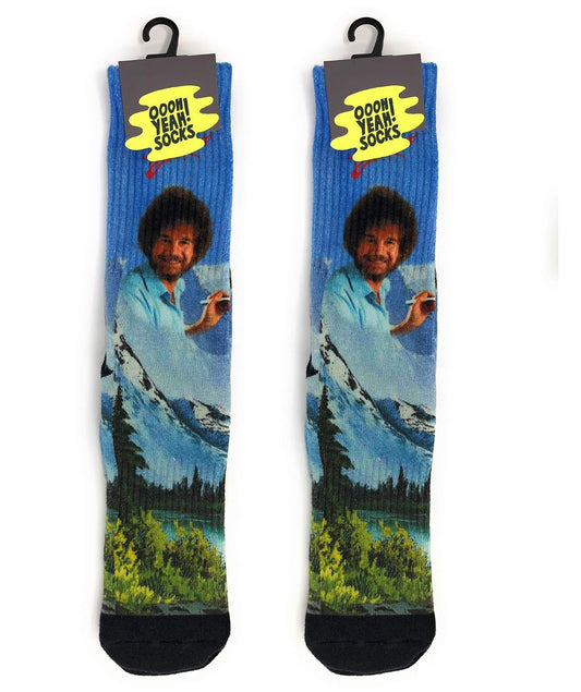 Oooh Yeah Socks Fun Socks for Men, Funny And Happy Crew Athletic Bob Ross Basics