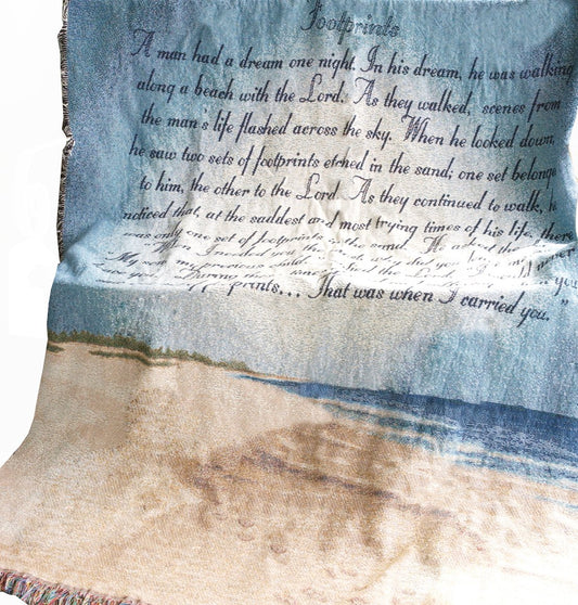 Manual Inspirational Collection 50 x 60-Inch Tapestry Throw with Poem Footprints in The Sand