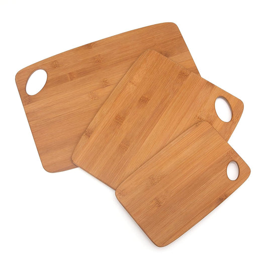 Lipper International 839 Bamboo Wood Thin Cutting Board with Oval Hole in Corner, Assorted Sizes, Set of 3