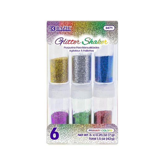 BAZIC 7g Primary Color Glitter Shaker, Great for Slime Paint Art Nail Skin Holiday Party Kids D‚àö¬©cor (6/PVC Box), 1-Pack