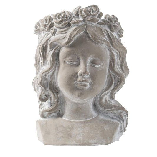 A&B Home Gray Young Girl Bust Planter Indoor Outdoor D‚Äö√†√∂¬¨¬©cor Cement Pot Beautiful Woman Face Greek Sculpture Flower Hair 6" x 5" x 10"