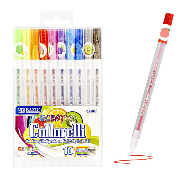 BAZIC Collorelli Scented Glitter Color Gel Pen, Acid Free Smooth Writing for Drawing Coloring Greeting Card Art Christmas Gift (10/Pack), 1-Pack