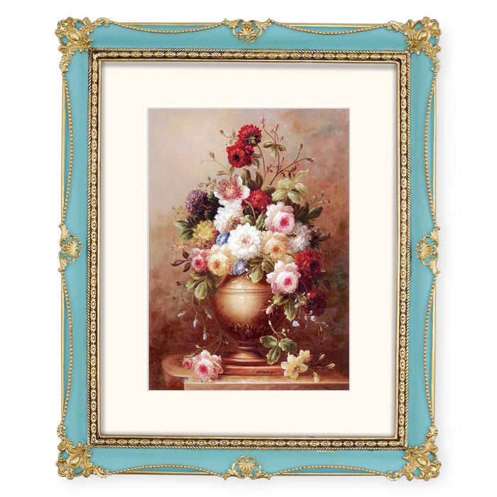 iAmoy Vintage 8x10 Picture Frame, Blue & Gold Picture Frames, 8 x 10 Frame with Floral and Bead Detail, Living Room Decor