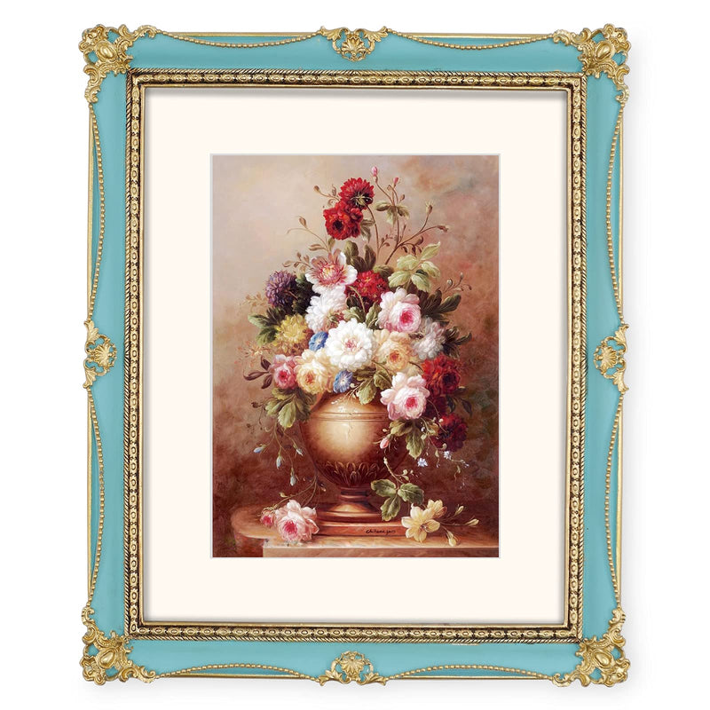 iAmoy Vintage 8x10 Picture Frame, Blue & Gold Picture Frames, 8 x 10 Frame with Floral and Bead Detail, Living Room Decor