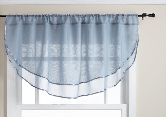 Belle Maison Stylemaster Elegance Sheer Voile, 60" X 24" | Ascot Valance, Smoke Blue