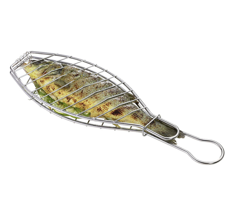 Kuchenprofi 14" x 6" Stainless Steel BBQ Fish Basket, Extra Large, Silver