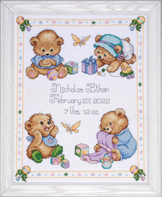 Design Works Crafts Tobin T21711 Baby Bears Birth Record Counted Cross Stitch Kit